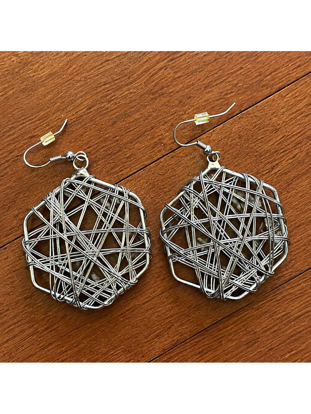 Silver-Tone Round Wire Wrapped Dangle Drop Hook Earrings Nickel-Free